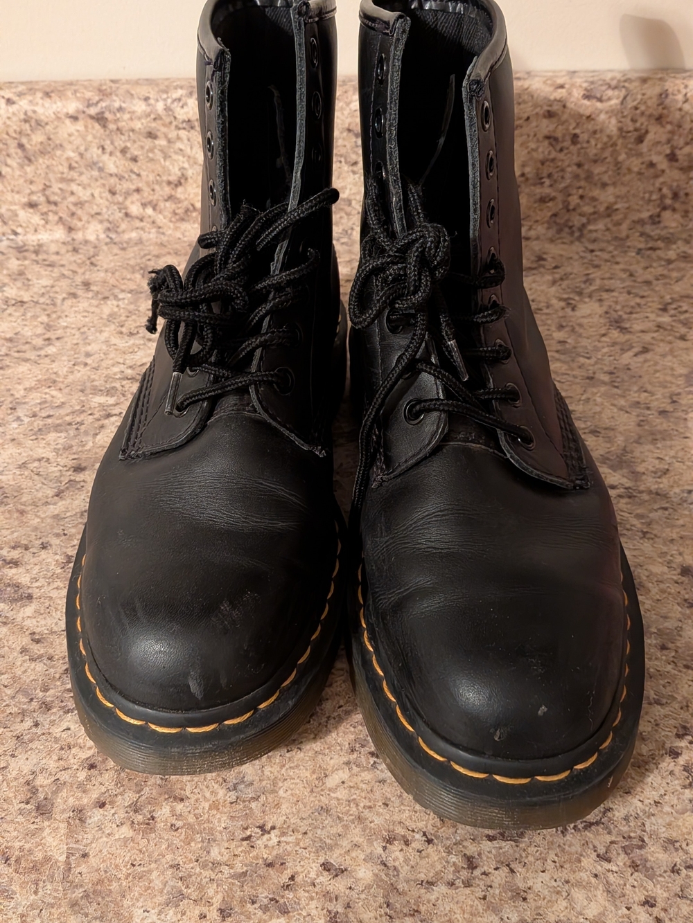 Dr. Martens Black  Lace-Up Boots with Yellow Stitching